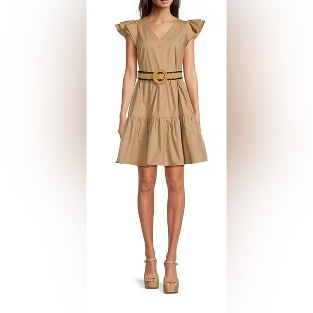 Gibson Latimer Tan Ruffle Sleeve Dress